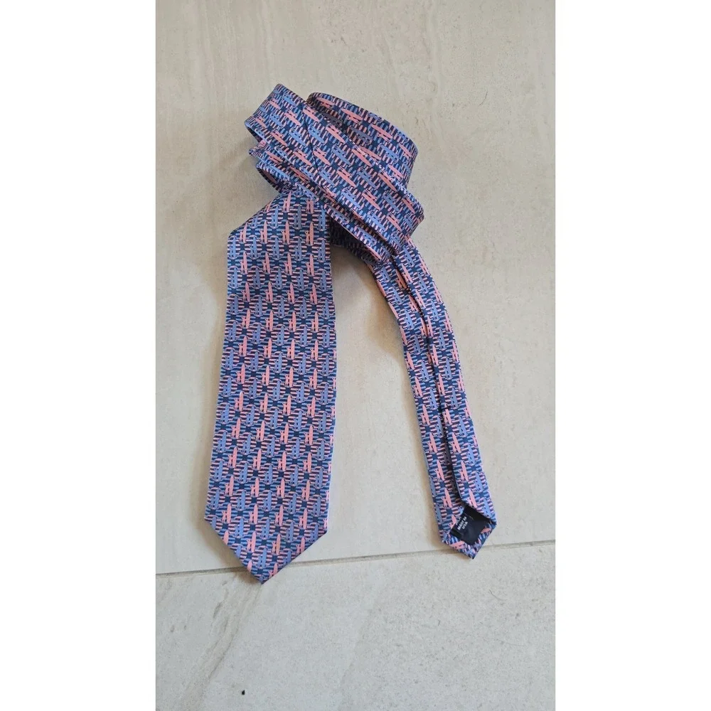 Johnnie-O Men's Tie West Coast Prep Pink Blue Surfer‎ Board  Logo 100% Silk